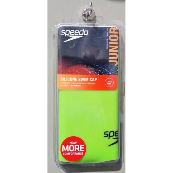 Speedo Juniors Age 6-14 Silicone Lime Green No Snag Swim Cap Latex Free Material - Picture 1 of 5